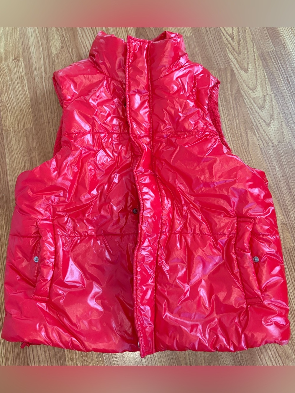 A New Day Red Shiny Puffer Vest Sherpa Lined Small